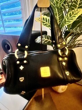 GUC MCM Studded Heritage Barrel Bag